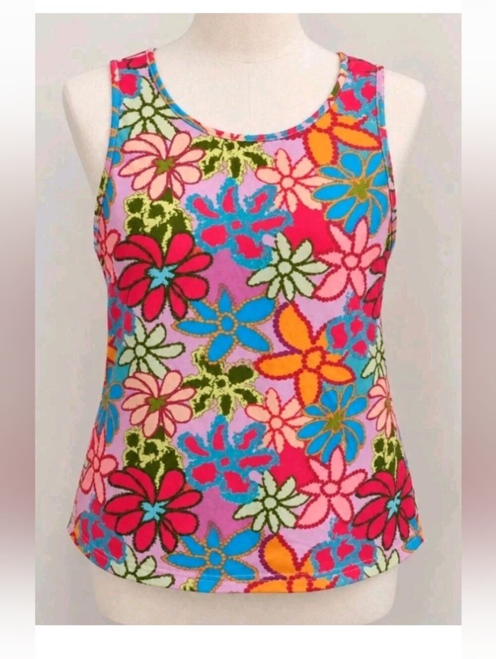 Floral Scoop Neck Tank Top - Pink Multi